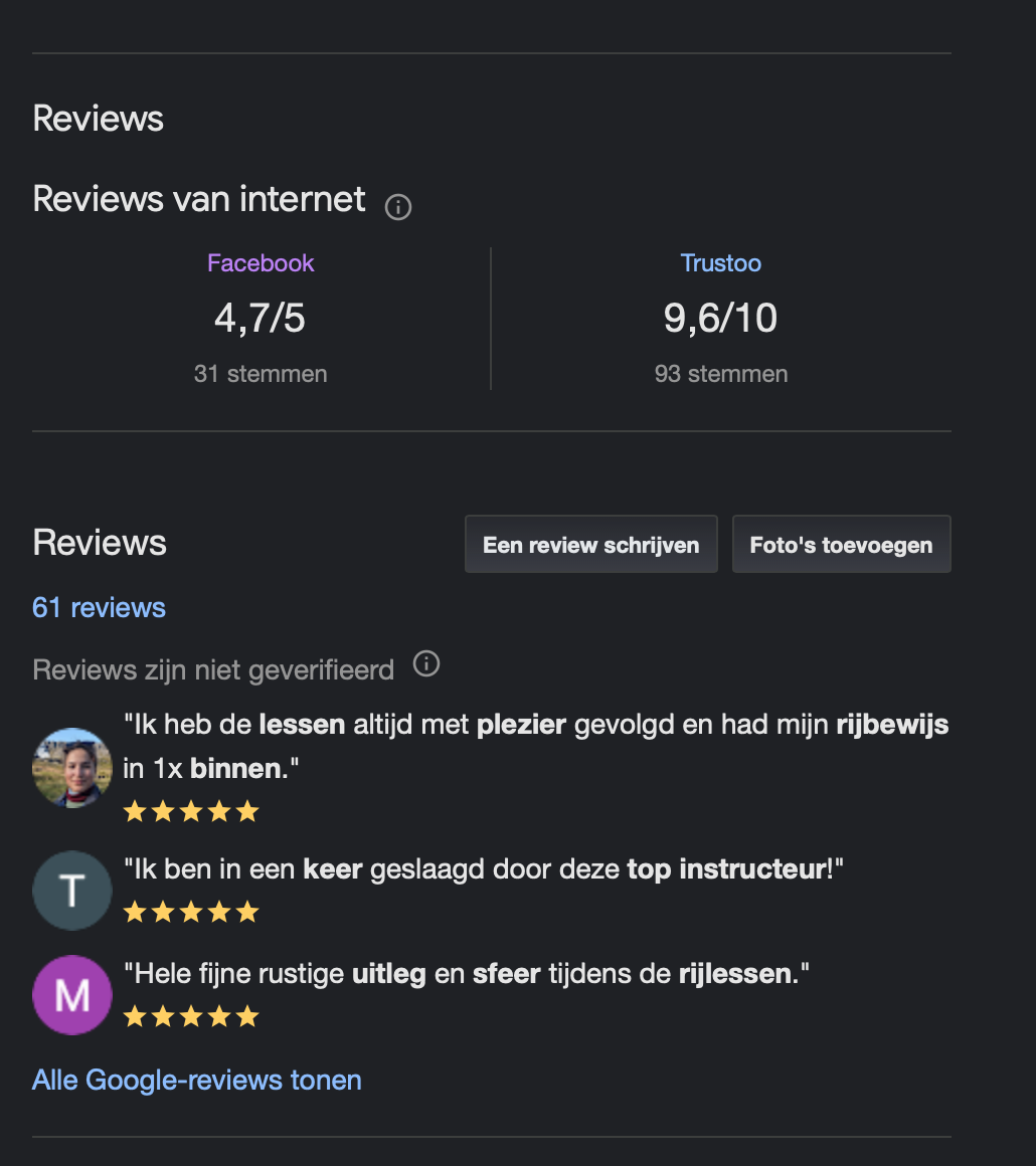 Reviewoverzicht van Rijschool De Rooij